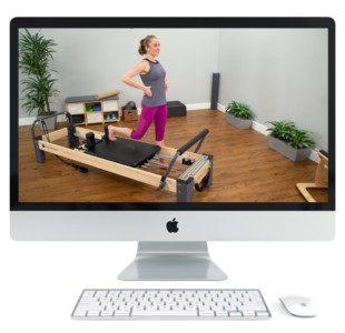 woman doing lunges on Pilates reformer