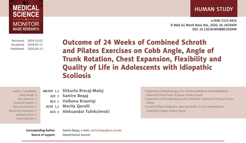 24 Week Research Study on Schroth and Pilates Exercises Decreasing Scoliosis